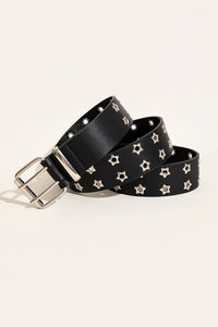 Thumbnail for Double Row Star Grommet PU Leather Belt - GlamBee Fashion