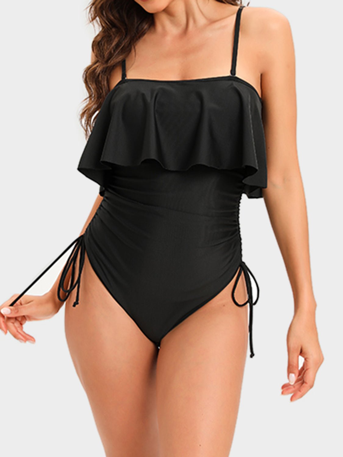 Drawstring Layered Spaghetti Strap One - Piece Swimwear - GlamBee Fashion