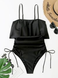 Thumbnail for Drawstring Layered Spaghetti Strap One - Piece Swimwear - GlamBee Fashion