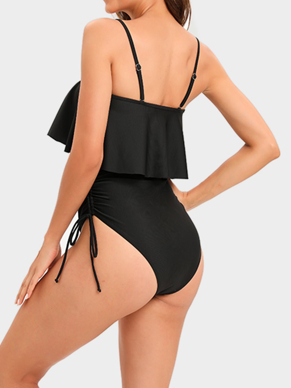 Drawstring Layered Spaghetti Strap One - Piece Swimwear - GlamBee Fashion