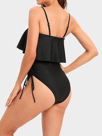 Thumbnail for Drawstring Layered Spaghetti Strap One - Piece Swimwear - GlamBee Fashion