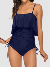 Thumbnail for Drawstring Layered Spaghetti Strap One - Piece Swimwear - GlamBee Fashion