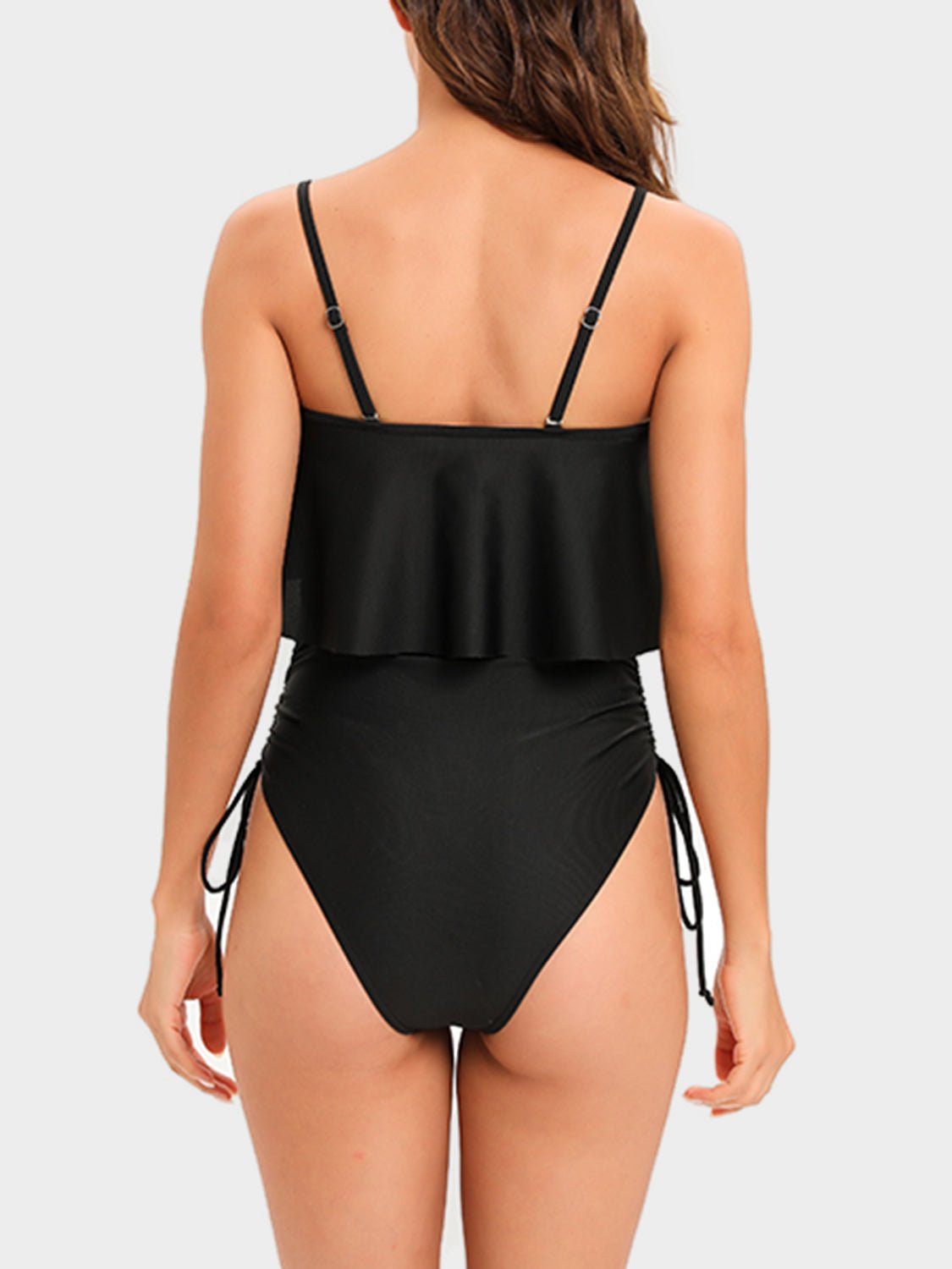 Drawstring Layered Spaghetti Strap One - Piece Swimwear - GlamBee Fashion