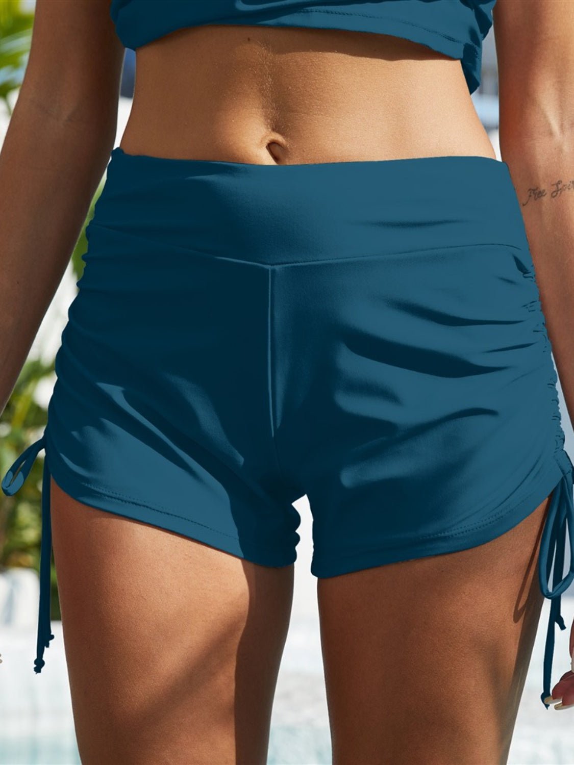 Drawstring Mid - Rise Waist Swim Shorts - GlamBee Fashion