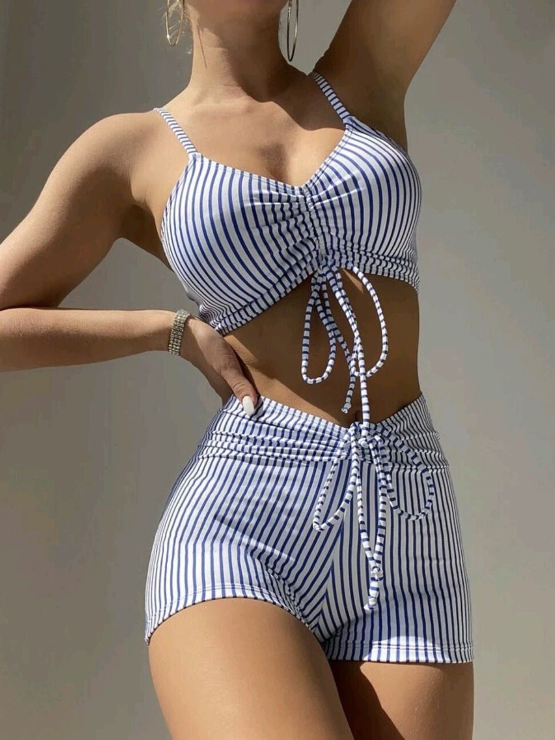 Drawstring Spaghetti Strap Two - Piece Swim Set - GlamBee Fashion