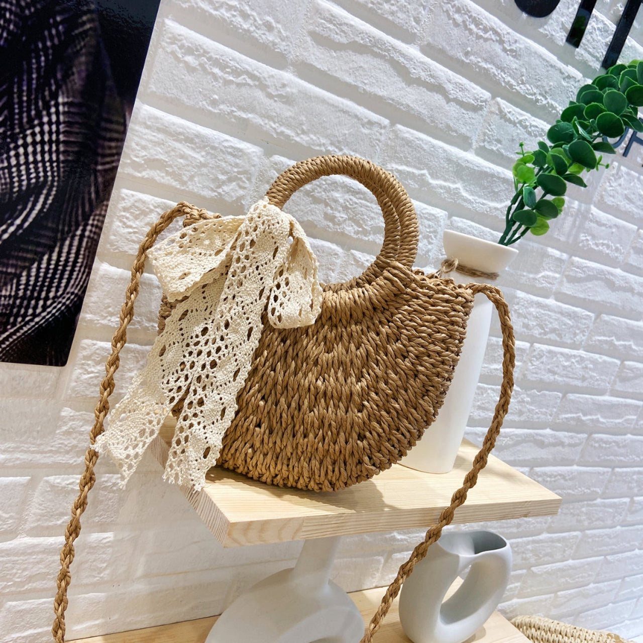 Drawstring Straw Braided Crossbody Bag - GlamBee Fashion