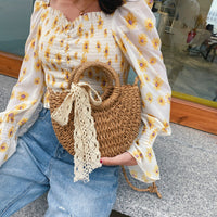 Thumbnail for Drawstring Straw Braided Crossbody Bag - GlamBee Fashion