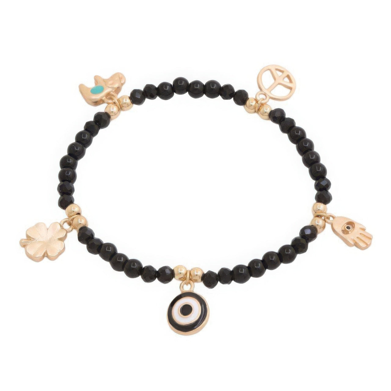 Evil Eye Clover Charm Beaded Bracelet - GlamBee Fashion