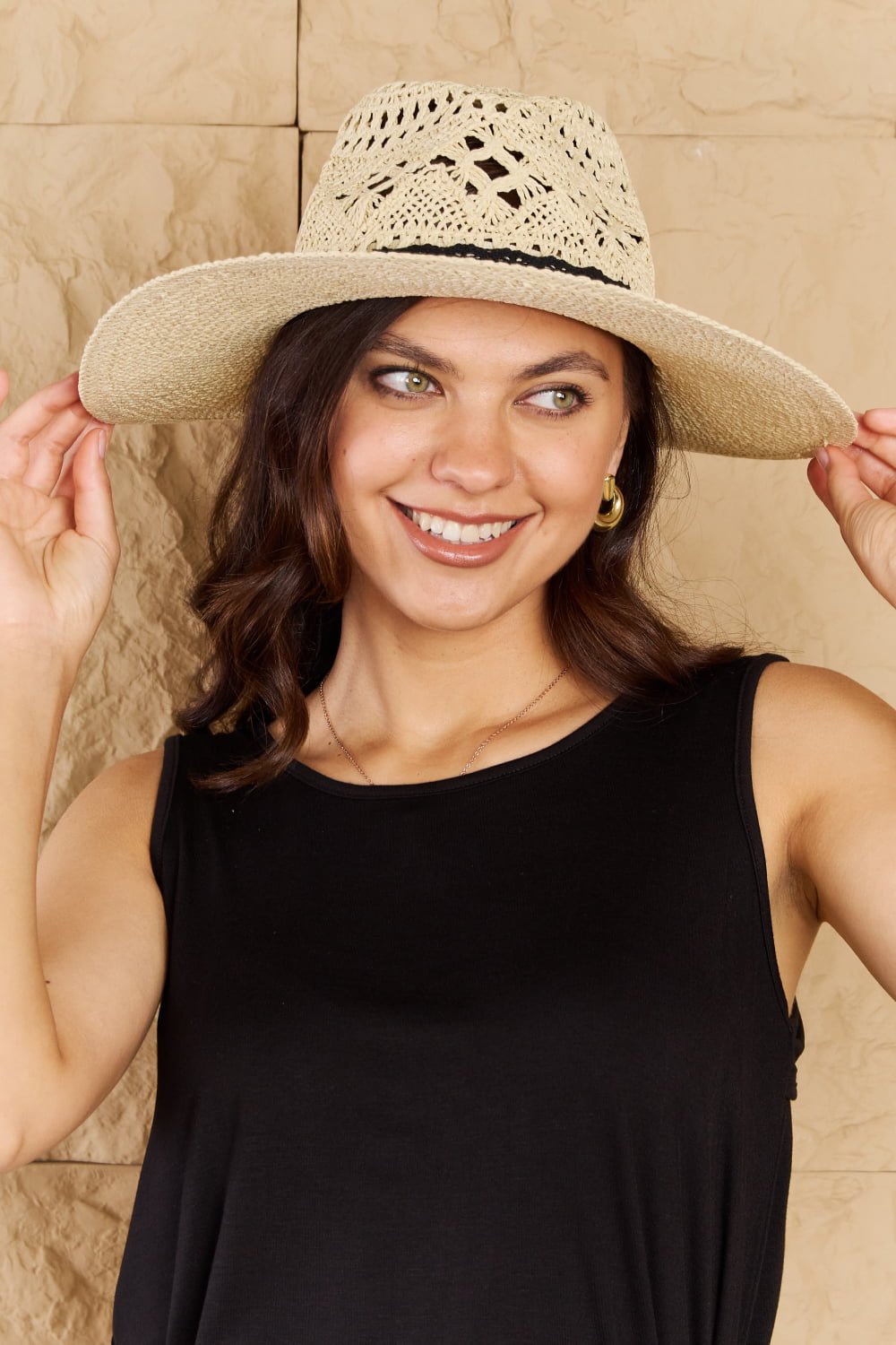 Fame Fight Through It Lace Detail Straw Braided Fashion Sun Hat - GlamBee Fashion