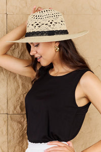 Thumbnail for Fame Fight Through It Lace Detail Straw Braided Fashion Sun Hat - GlamBee Fashion