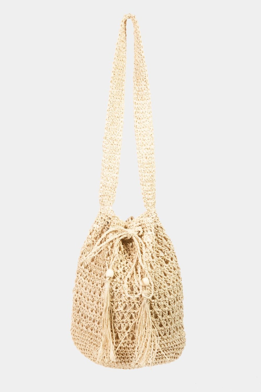 Fame Straw Braided Drawstring Tote Bag with Tassel - GlamBee Fashion