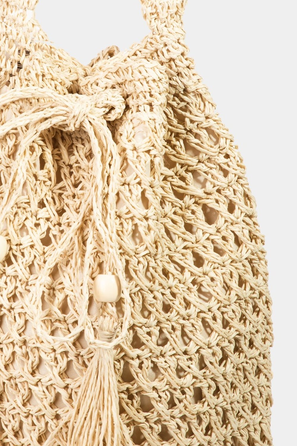 Fame Straw Braided Drawstring Tote Bag with Tassel - GlamBee Fashion