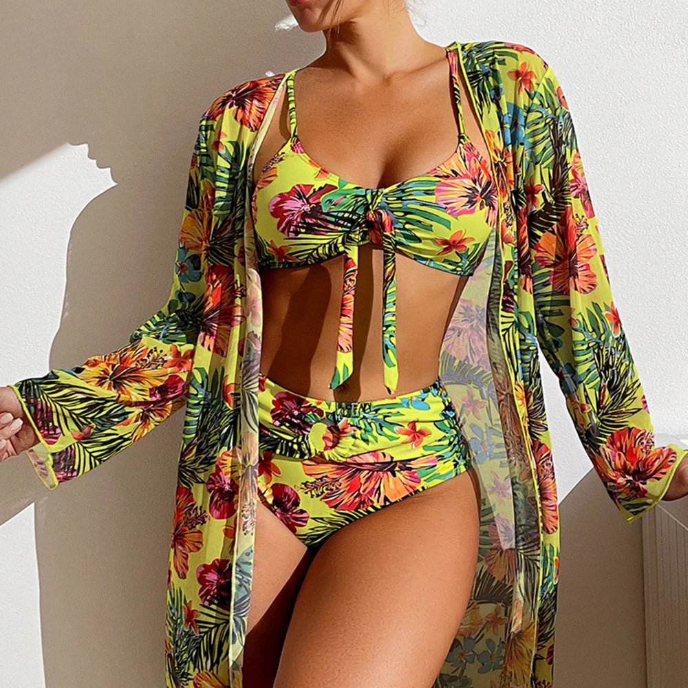 Floral Three Piece Bikini Set - GlamBee Fashion