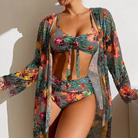 Thumbnail for Floral Three Piece Bikini Set - GlamBee Fashion