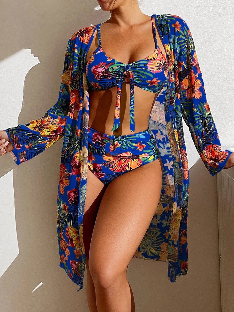 Floral Three Piece Bikini Set - GlamBee Fashion