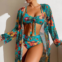 Thumbnail for Floral Three Piece Bikini Set - GlamBee Fashion