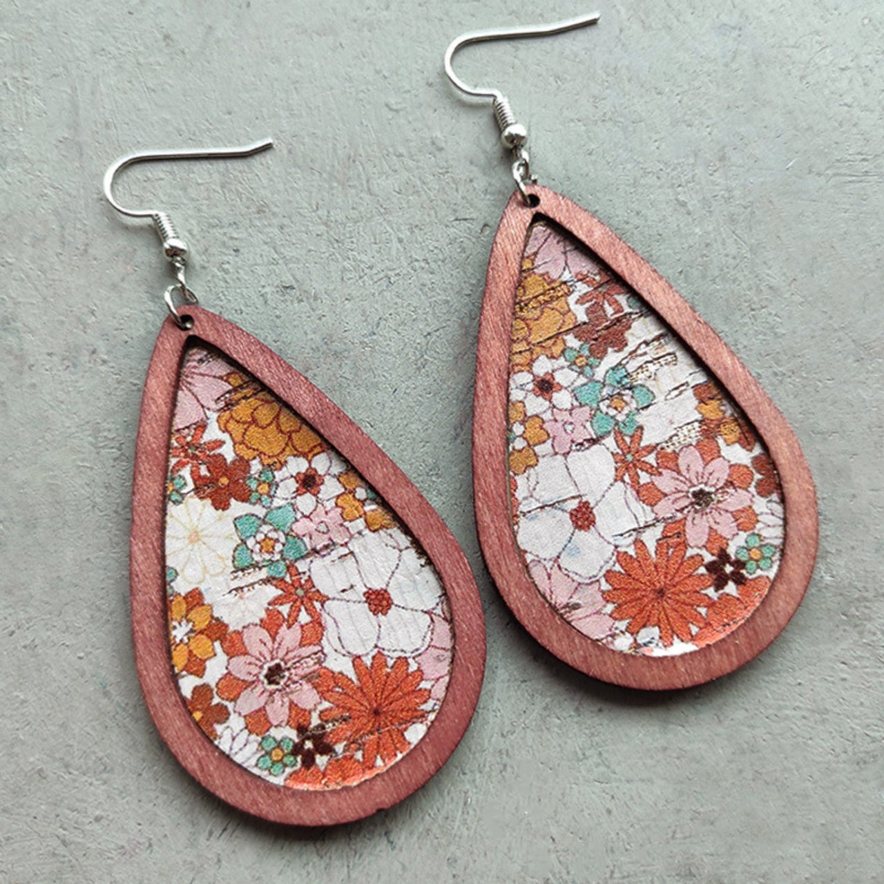 Floral Wood Teardrop Earrings - GlamBee Fashion