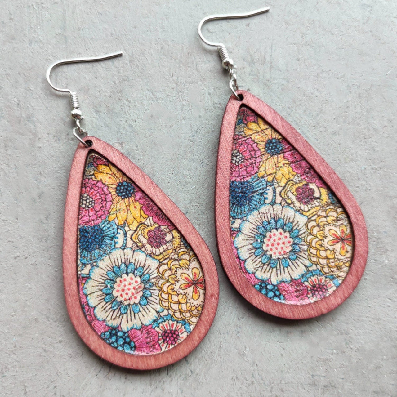 Floral Wood Teardrop Earrings - GlamBee Fashion