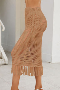 Thumbnail for Fringe Openwork High Waist Swim Skirt - GlamBee Fashion