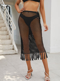 Thumbnail for Fringe Openwork High Waist Swim Skirt - GlamBee Fashion