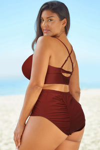 Thumbnail for Full Size Halter Neck Crisscross Ruched Two - Piece Swimsuit - GlamBee Fashion