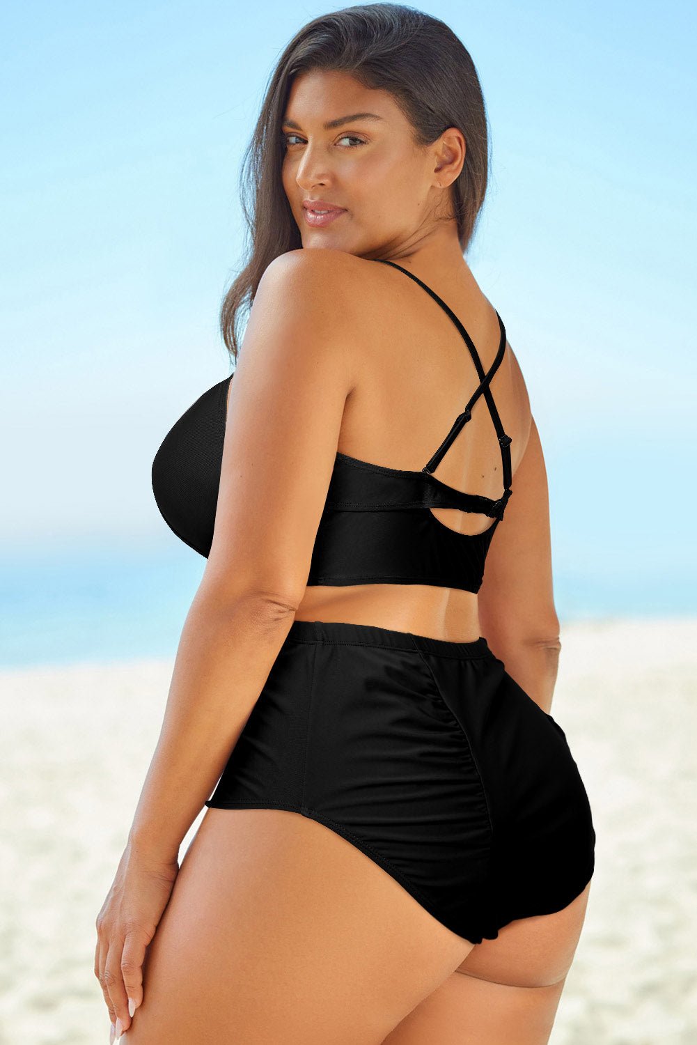 Full Size Halter Neck Crisscross Ruched Two - Piece Swimsuit - GlamBee Fashion