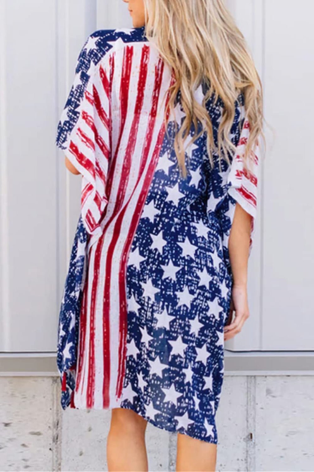 Full Size Star & Stripes Open Front Cover Up - GlamBee Fashion