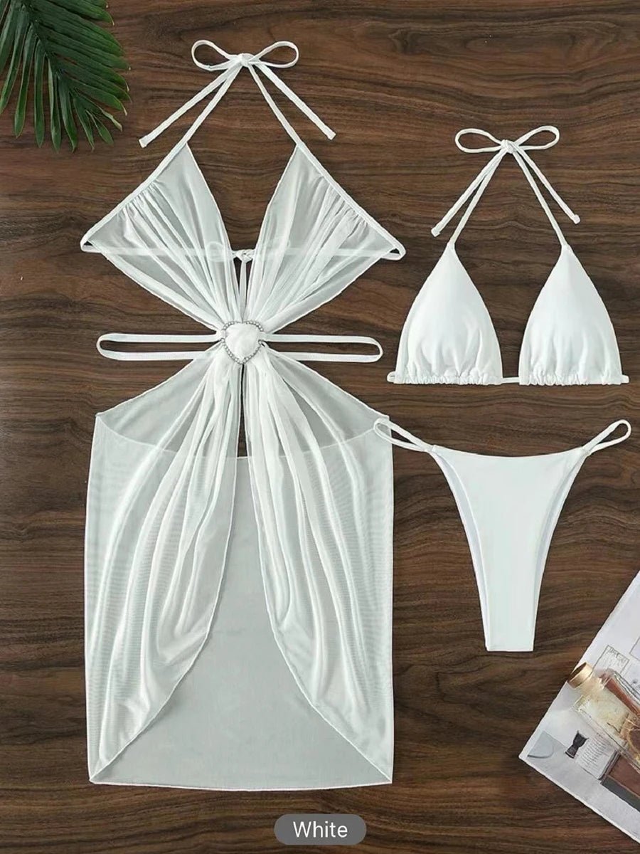 GlamBee Halter String Bikini Set: Chic Hollow Out Design - GlamBee Fashion