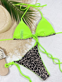 Thumbnail for Leopard Print Halter Neck Tie Side Bikini Set - GlamBee Fashion