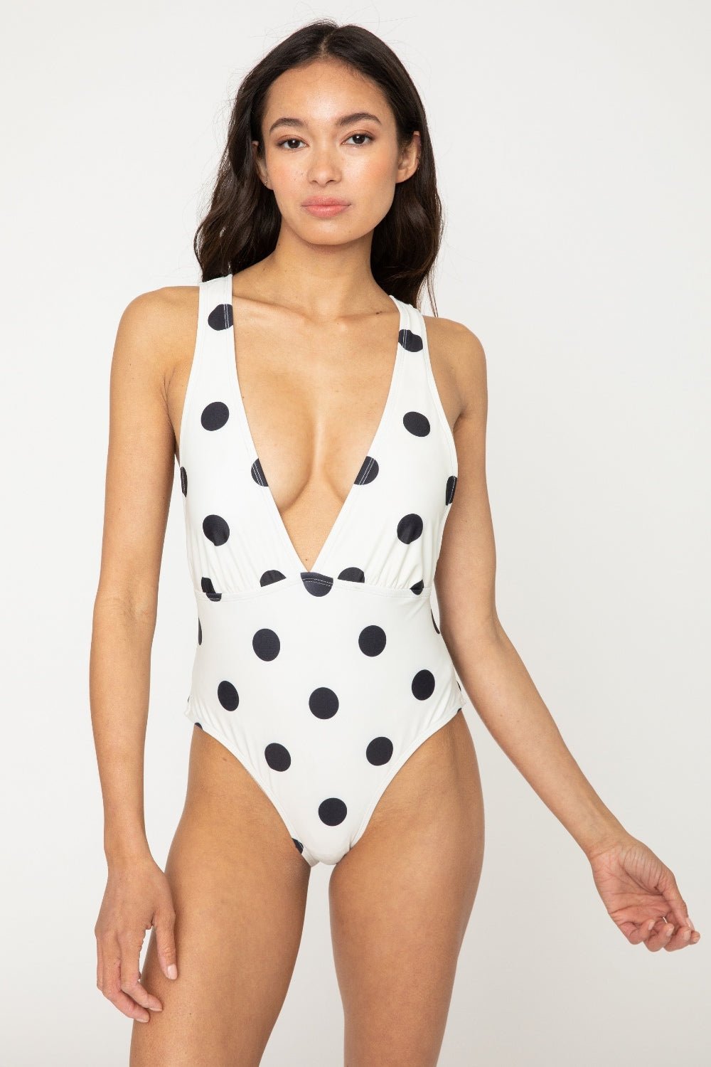 Marina West Swim Beachy Keen Polka Dot Tied Plunge One - Piece Swimsuit - GlamBee Fashion