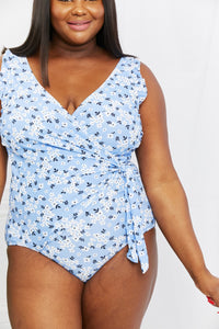 Thumbnail for Marina West Swim Full Size Float On Ruffle Faux Wrap One - Piece in Blossom Blue - GlamBee Fashion