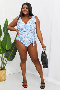 Thumbnail for Marina West Swim Full Size Float On Ruffle Faux Wrap One - Piece in Blossom Blue - GlamBee Fashion