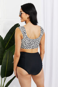 Thumbnail for Marina West Swim Sanibel Crop Swim Top and Ruched Bottoms Set in Black - GlamBee Fashion