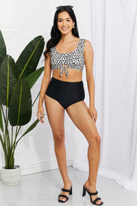 Thumbnail for Marina West Swim Sanibel Crop Swim Top and Ruched Bottoms Set in Black - GlamBee Fashion