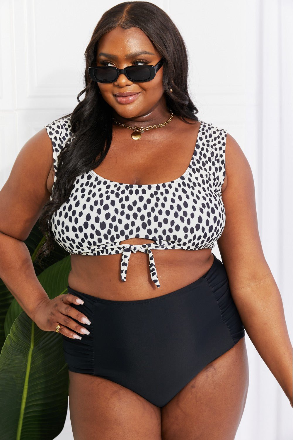 Marina West Swim Sanibel Crop Swim Top and Ruched Bottoms Set in Black - GlamBee Fashion