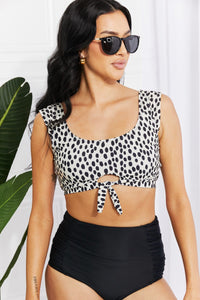 Thumbnail for Marina West Swim Sanibel Crop Swim Top and Ruched Bottoms Set in Black - GlamBee Fashion