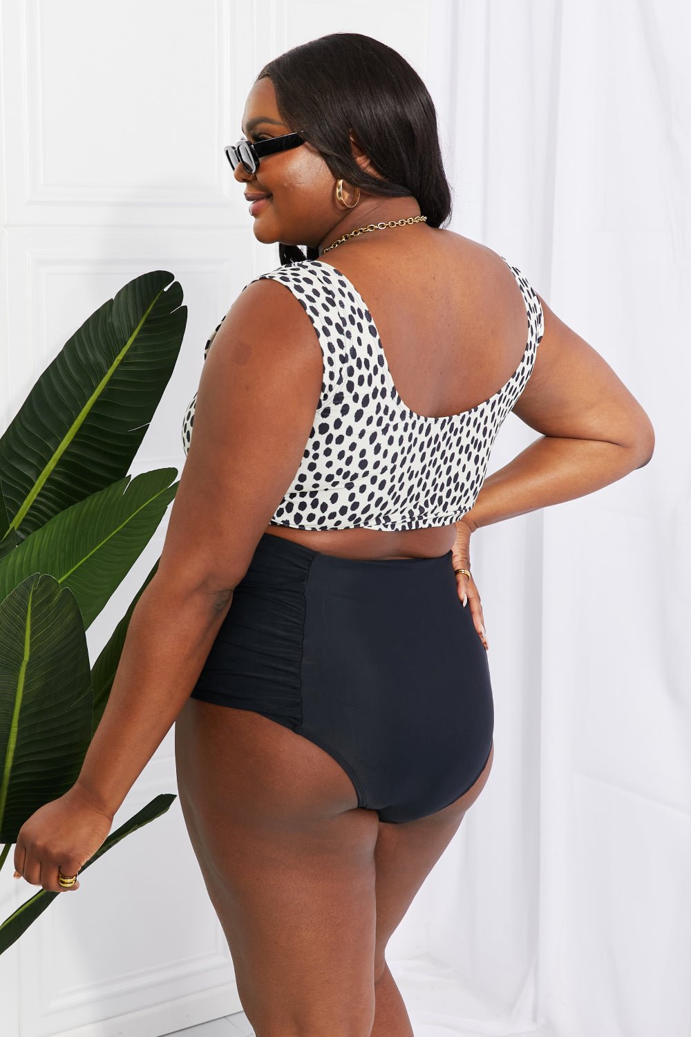 Marina West Swim Sanibel Crop Swim Top and Ruched Bottoms Set in Black - GlamBee Fashion