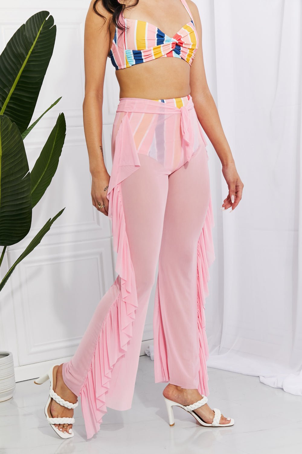 Marina West Swim Take Me To The Beach Mesh Ruffle Cover - Up Pants - GlamBee Fashion