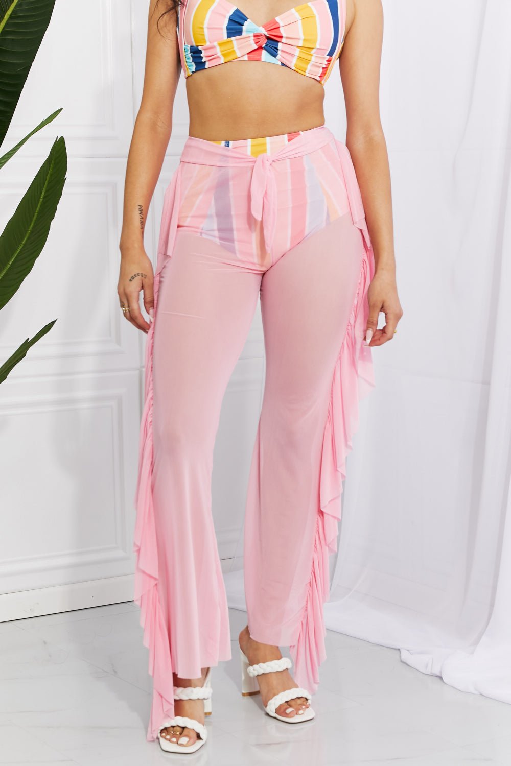 Marina West Swim Take Me To The Beach Mesh Ruffle Cover - Up Pants - GlamBee Fashion