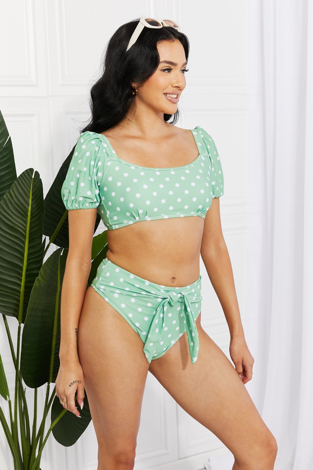 Marina West Swim Vacay Ready Puff Sleeve Bikini in Gum Leaf - GlamBee Fashion