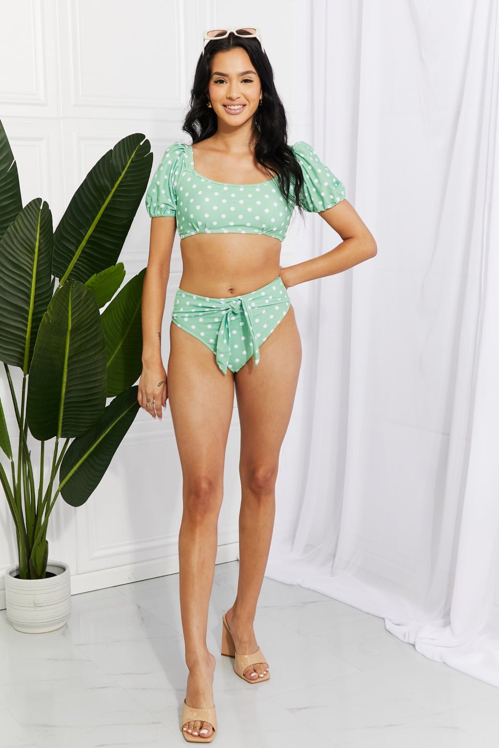 Marina West Swim Vacay Ready Puff Sleeve Bikini in Gum Leaf - GlamBee Fashion