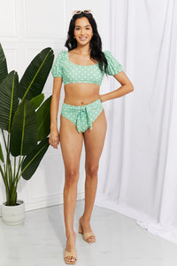 Thumbnail for Marina West Swim Vacay Ready Puff Sleeve Bikini in Gum Leaf - GlamBee Fashion