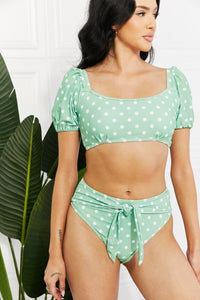 Thumbnail for Marina West Swim Vacay Ready Puff Sleeve Bikini in Gum Leaf - GlamBee Fashion