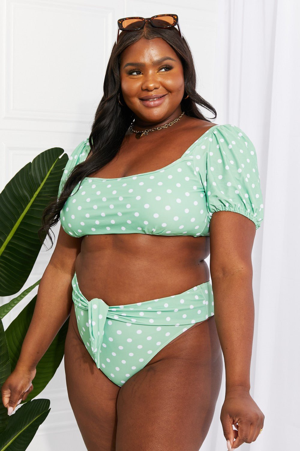 Marina West Swim Vacay Ready Puff Sleeve Bikini in Gum Leaf - GlamBee Fashion