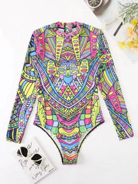 Thumbnail for Mock Neck Long Sleeve One - Piece Swimwear - GlamBee Fashion