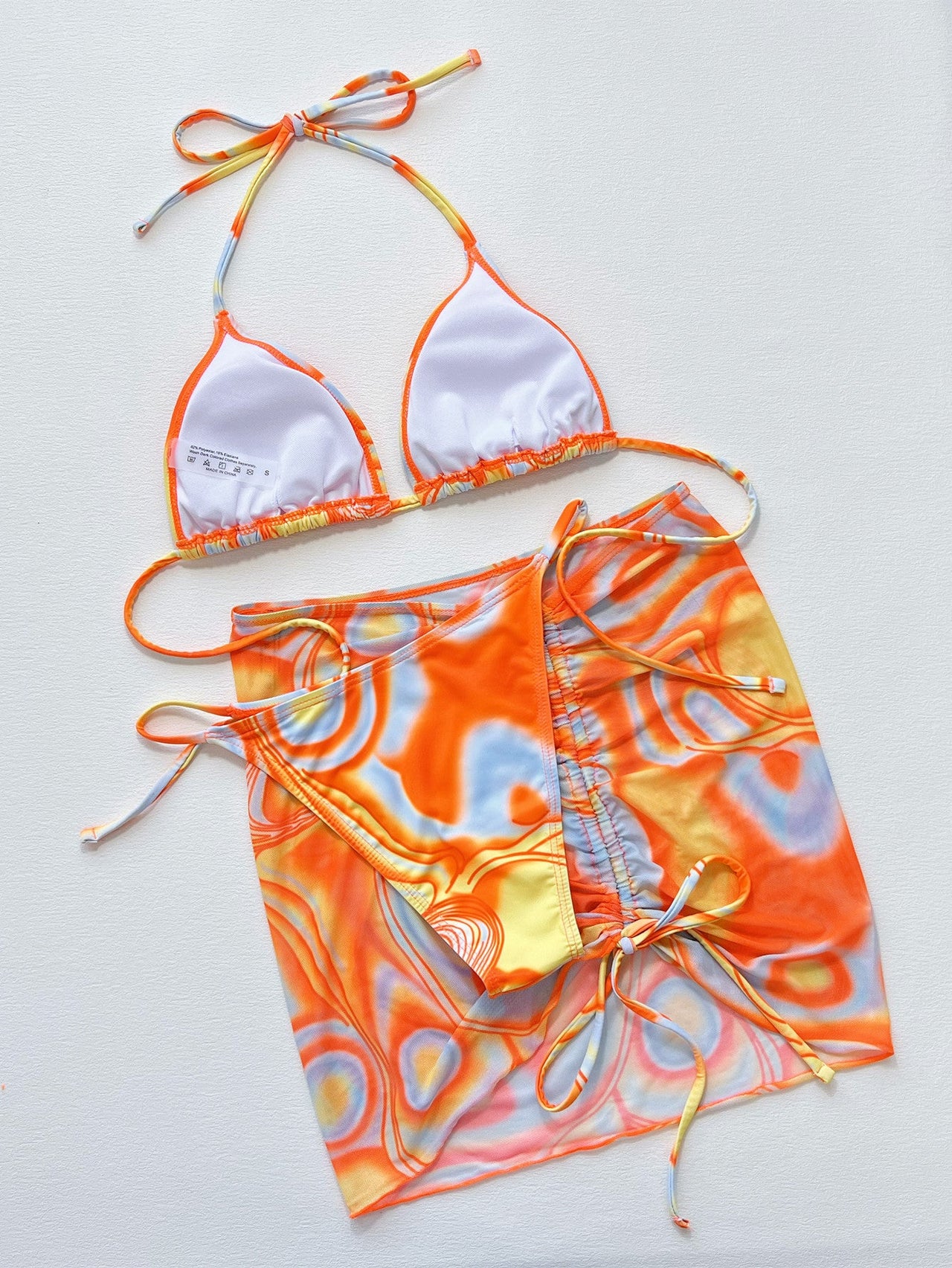 Multicolored Drawstring Ruched Three - Piece Swim Set - GlamBee Fashion