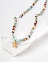 Thumbnail for Ocean Breeze Lardetite and Natural Pearl Necklace - GlamBee Fashion