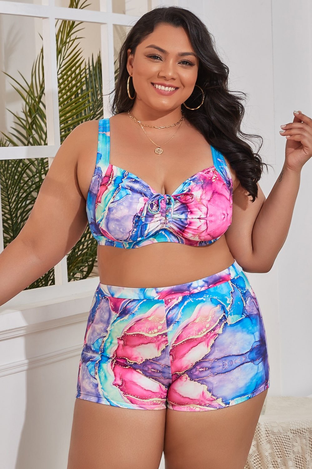 Plus Size Drawstring Detail Two - Piece Swimsuit - GlamBee Fashion