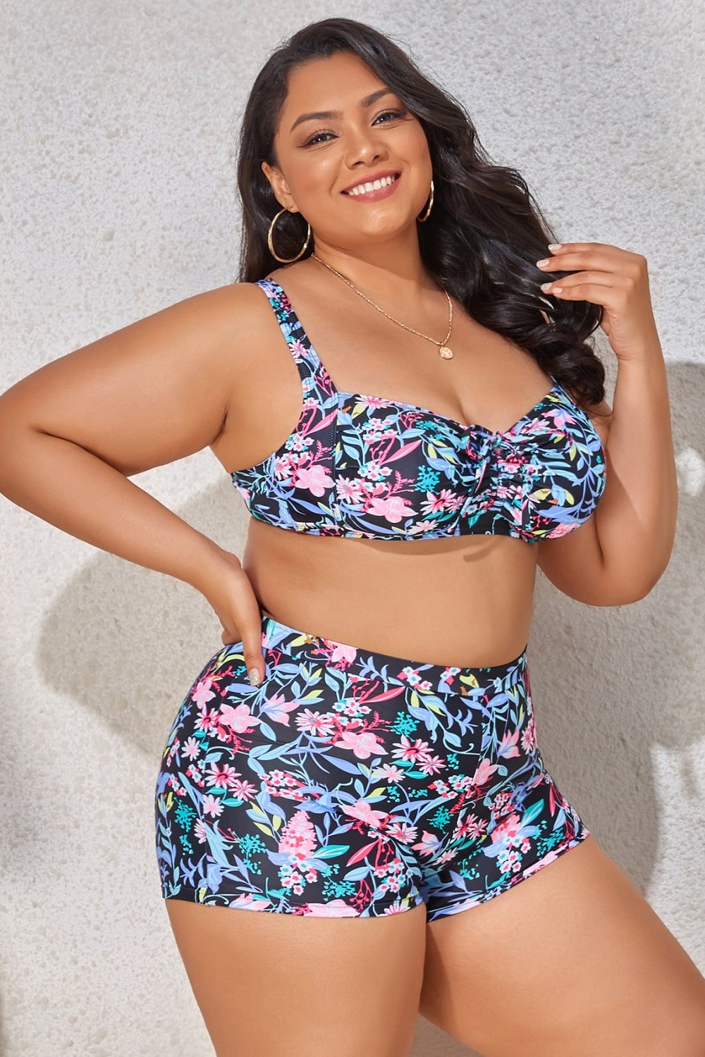 Plus Size Drawstring Detail Two - Piece Swimsuit - GlamBee Fashion