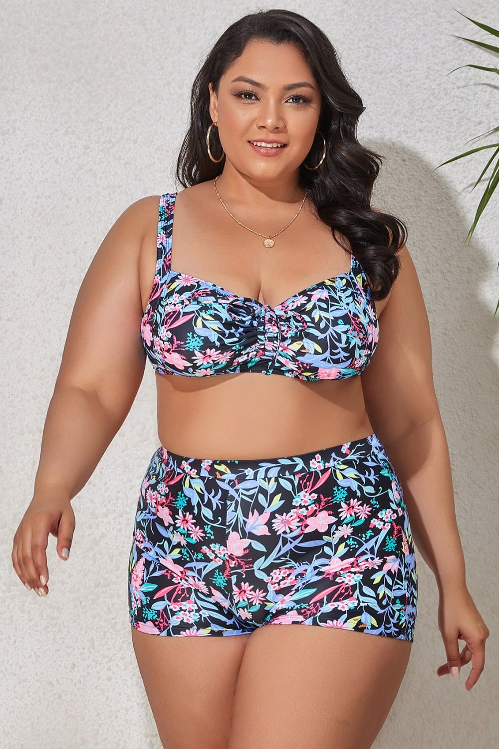 Plus Size Drawstring Detail Two - Piece Swimsuit - GlamBee Fashion